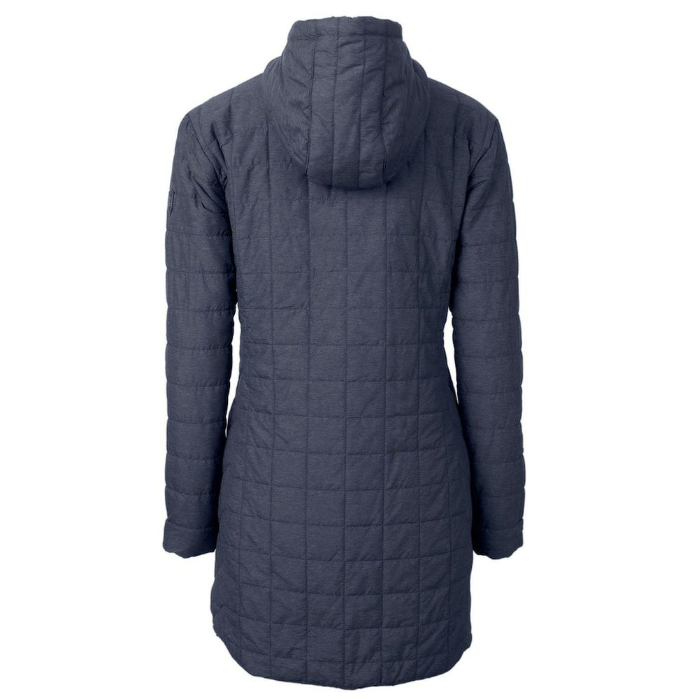 New York Giants Cutter & Buck Women's Rainier Primaloft Eco Hooded Long Lightweight Coat Heather Navy