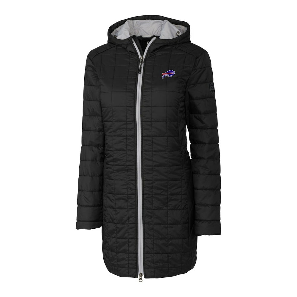 Buffalo Bills Cutter & Buck Women's Rainier Primaloft Eco Hooded Long Lightweight Coat Black