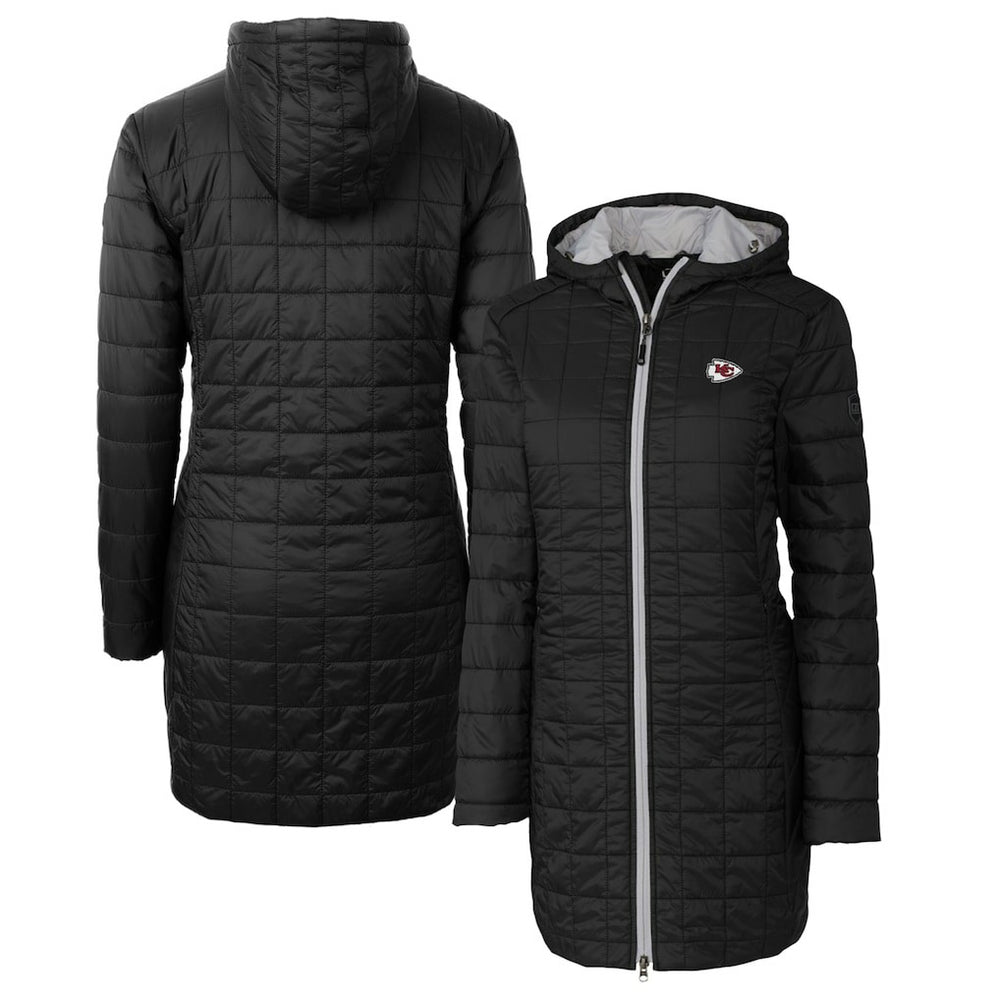 Kansas City Chiefs Cutter & Buck Women's Rainier Primaloft Eco Hooded Long Lightweight Coat Black