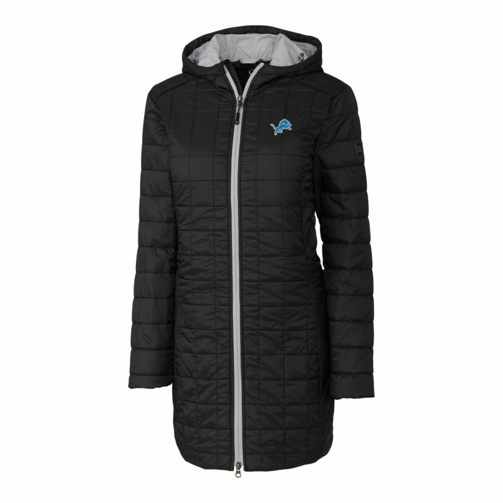 Detroit Lions Cutter & Buck Women's Rainier Primaloft Eco Hooded Long Lightweight Coat Black