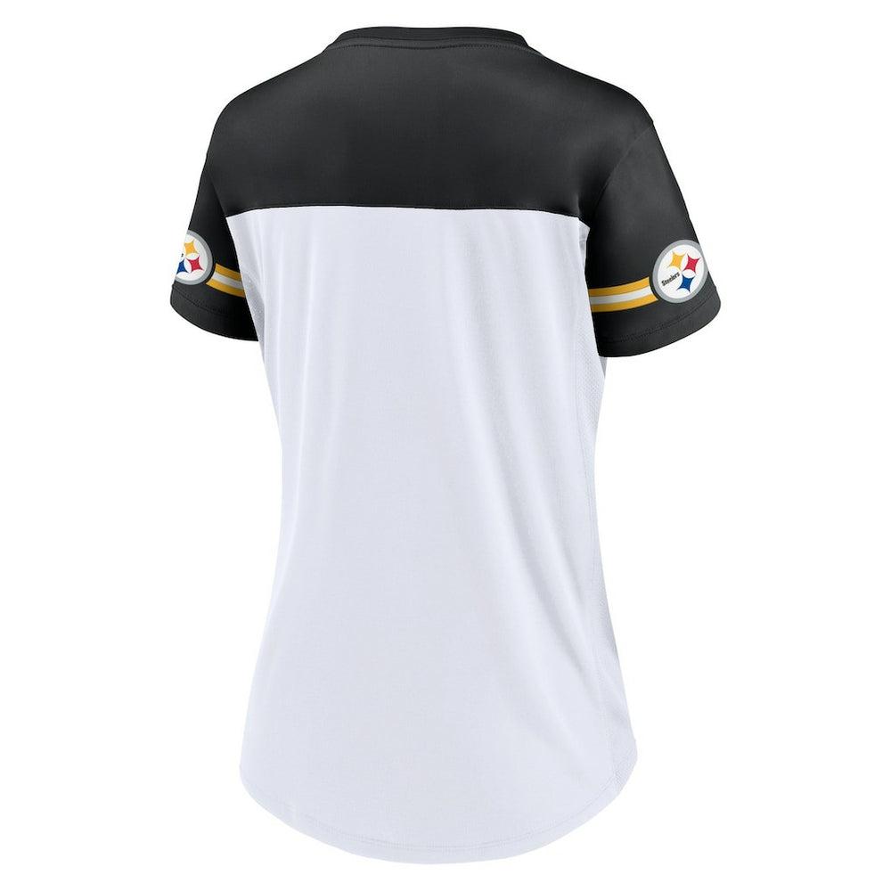 Fanatics Pittsburgh Steelers Women's Dueling Slant V-Neck Lace-Up T-Shirt White