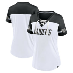 Fanatics Las Vegas Raiders Women's Dueling Slant V-Neck Lace-Up T-Shirt White