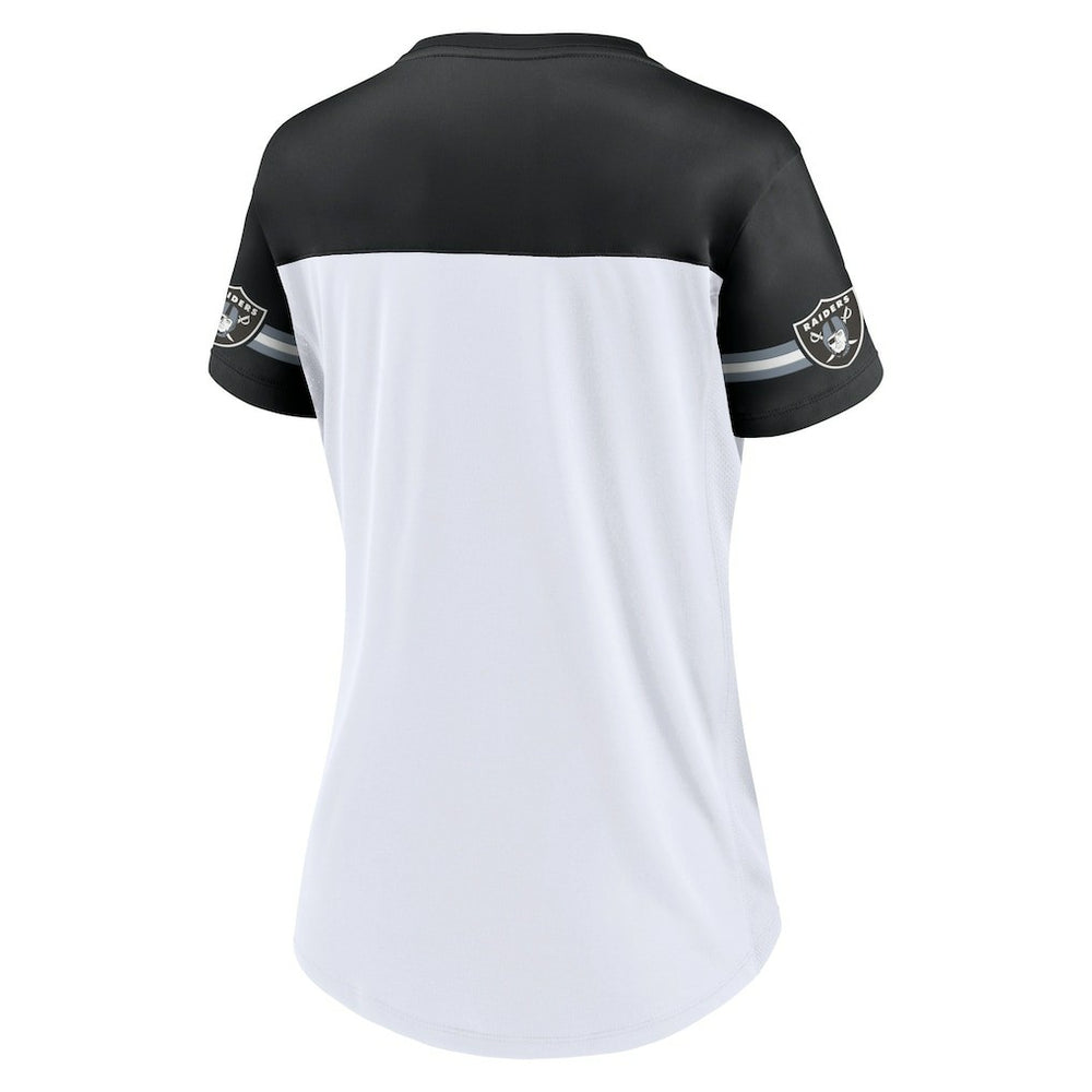 Fanatics Las Vegas Raiders Women's Dueling Slant V-Neck Lace-Up T-Shirt White