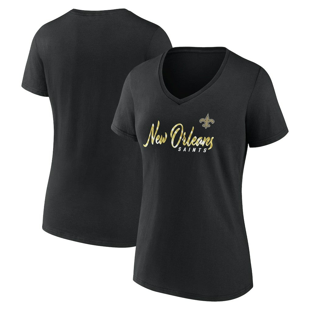 Fanatics New Orleans Saints Women's Shine Time V-Neck T-Shirt Black