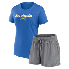 Fanatics Los Angeles Chargers Women's Script T-Shirt & Shorts Lounge Set Powder Blue/Heather Charcoal