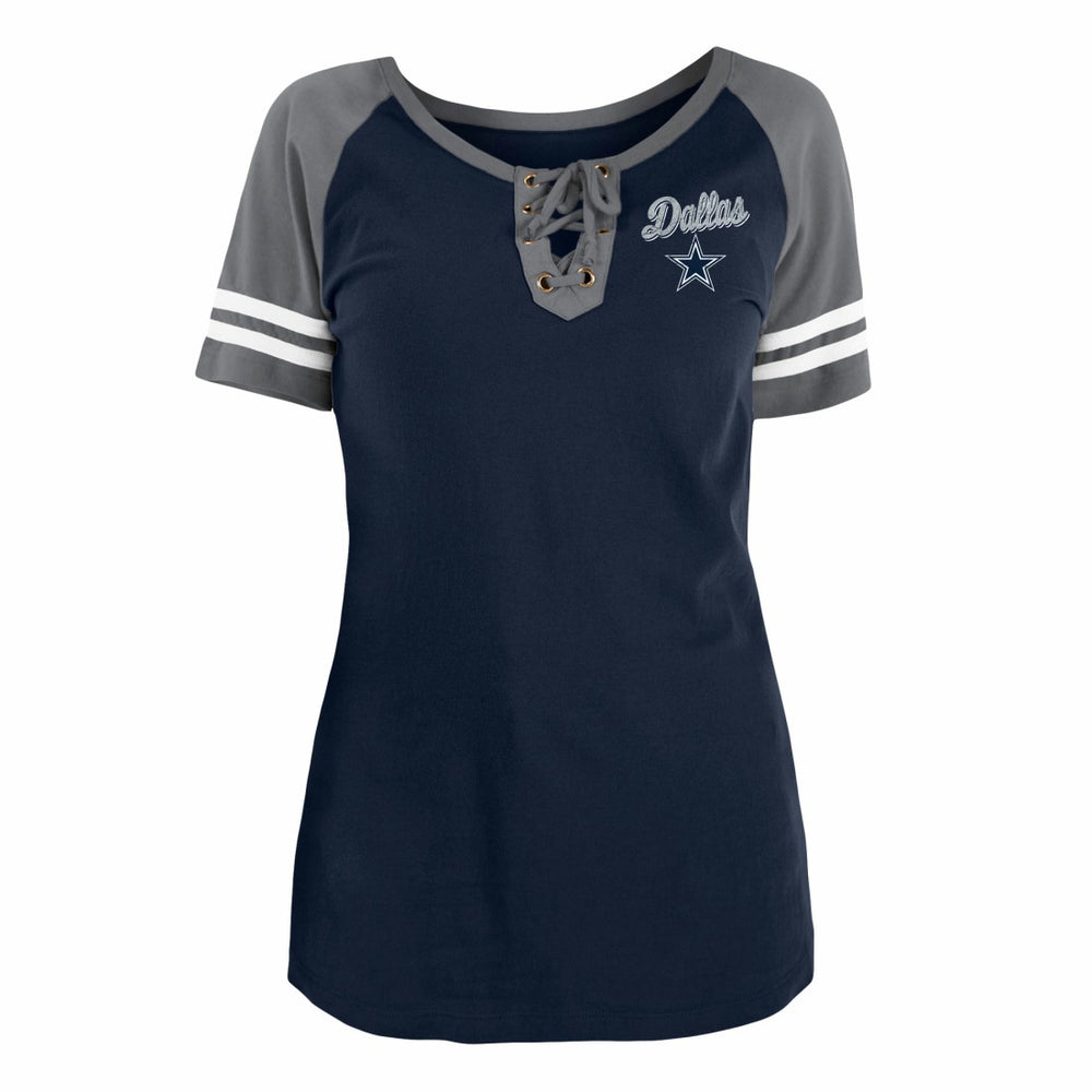 Dallas Cowboys New Era Women's Team Logo Lace-Up Raglan T-Shirt Navy