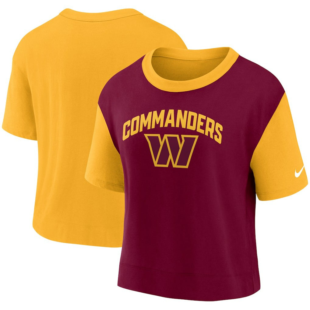 Nike Washington Commanders Women's High Hip Fashion T-Shirt Gold/Burgundy