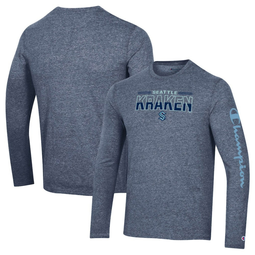 Seattle Kraken Champion Tri-Blend Long Sleeve T-Shirt - Heather Navy - NHL 5020583