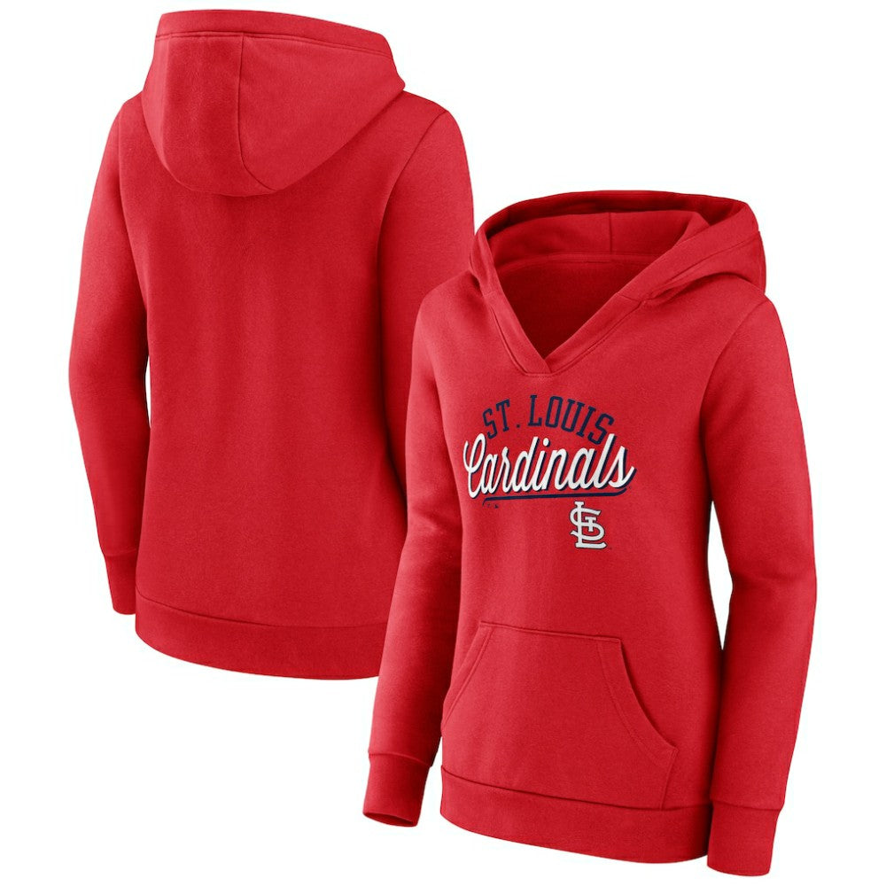 St. Louis Cardinals Fanatics Women's Simplicity Crossover V-Neck Pullover Hoodie - Red - Fanatics Lifestyle