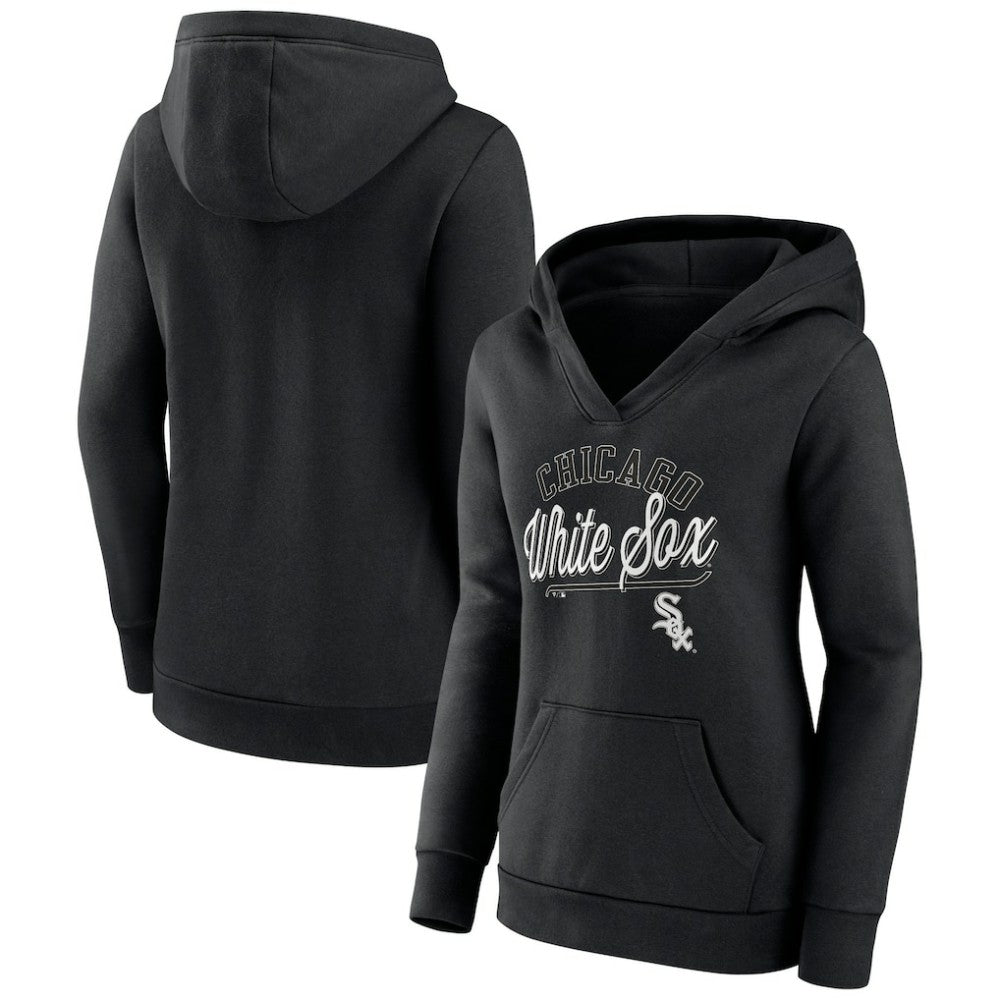 Chicago White Sox Fanatics Women's Simplicity Crossover V-Neck Pullover Hoodie - Black - Fanatics Discount