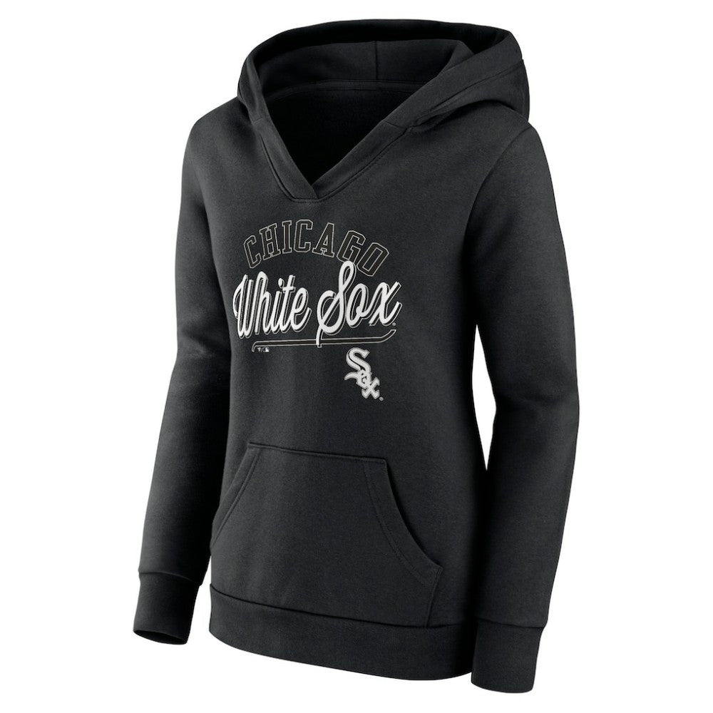 Chicago White Sox Fanatics Women's Simplicity Crossover V-Neck Pullover Hoodie - Black - Fanatics Discount