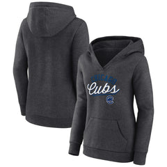 Chicago Cubs Fanatics Women's Simplicity Crossover V-Neck Pullover Hoodie - Heather Charcoal - Fanatics Sale