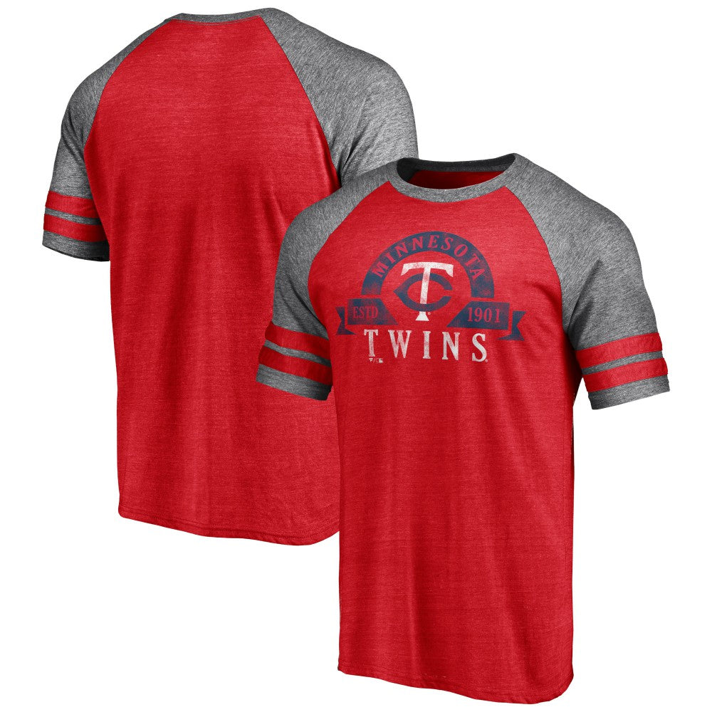 Minnesota Twins Fanatics Utility Two-Stripe Raglan Tri-Blend T-Shirt - Heather Red - Fanatics Sale