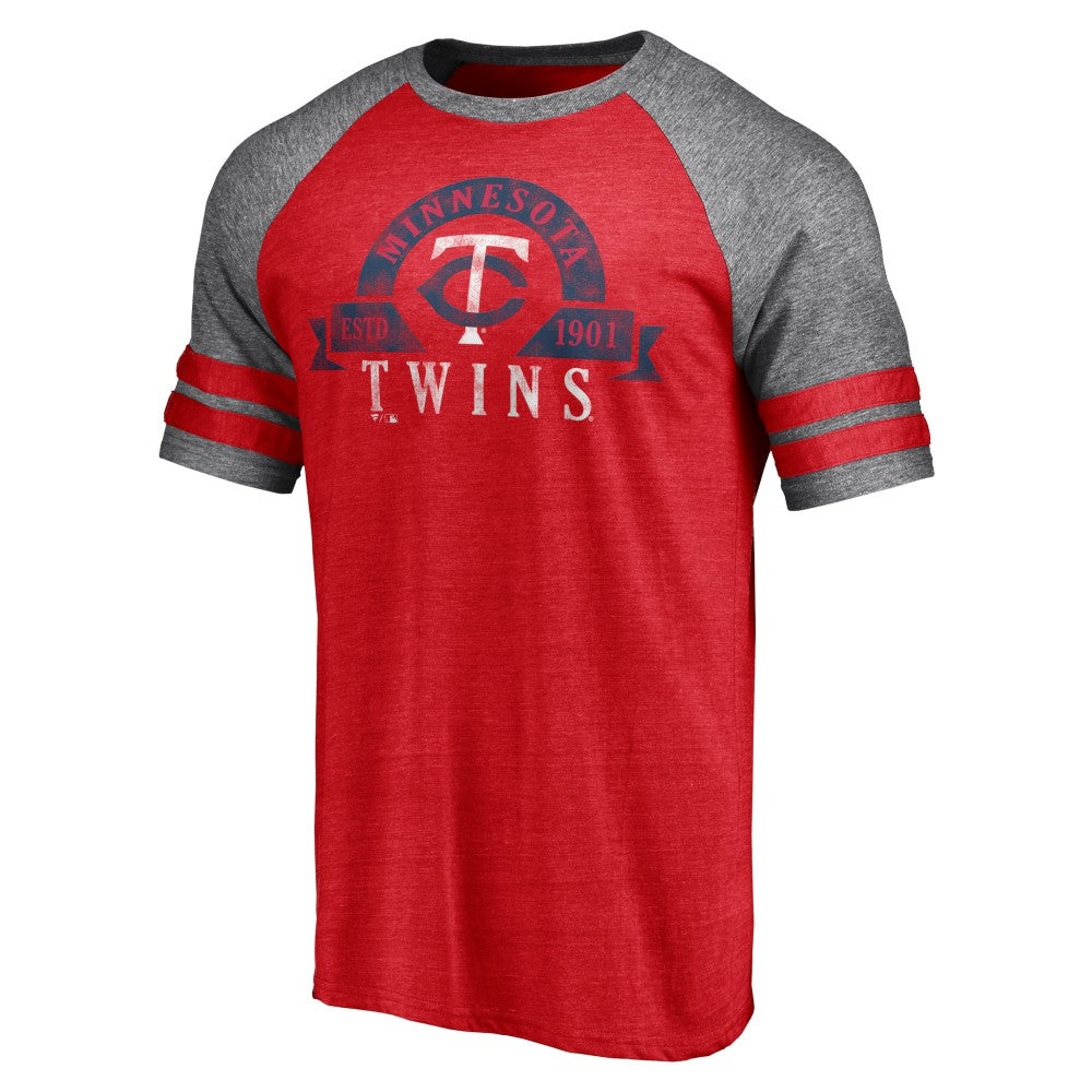 Minnesota Twins Fanatics Utility Two-Stripe Raglan Tri-Blend T-Shirt - Heather Red - Fanatics Sale