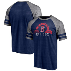 Boston Red Sox Fanatics Utility Two-Stripe Raglan Tri-Blend T-Shirt - Heather Navy - Fanatics Lifestyle