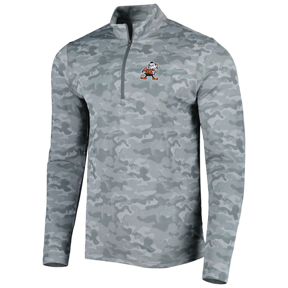 Cleveland Browns Antigua Brigade Throwback Quarter-Zip Top Gray