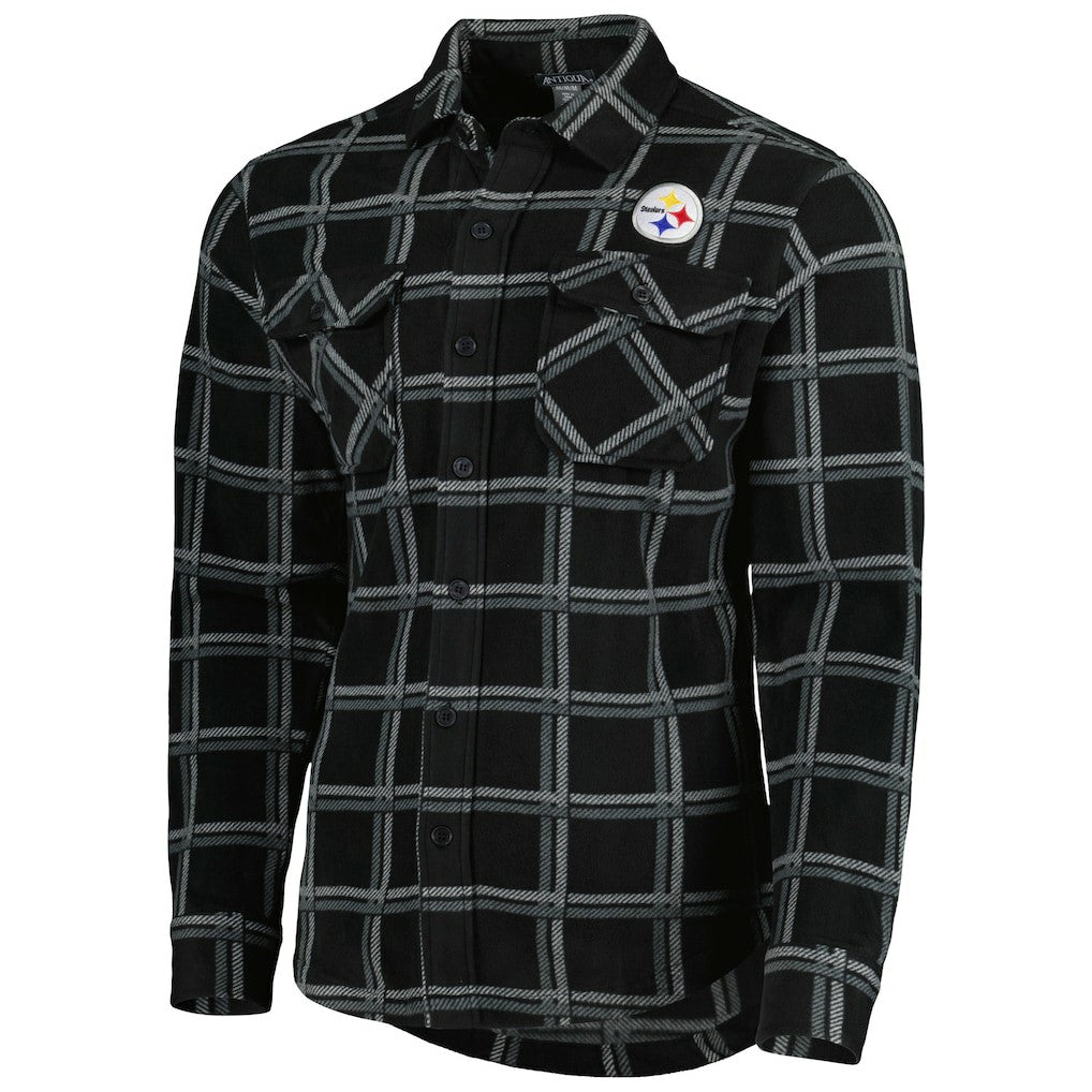 Pittsburgh Steelers Antigua Industry Flannel Button-Up Shirt Jacket Black
