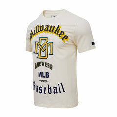 Milwaukee Brewers Pro Standard Cooperstown Collection Old English T-Shirt - Cream - MLB Discount