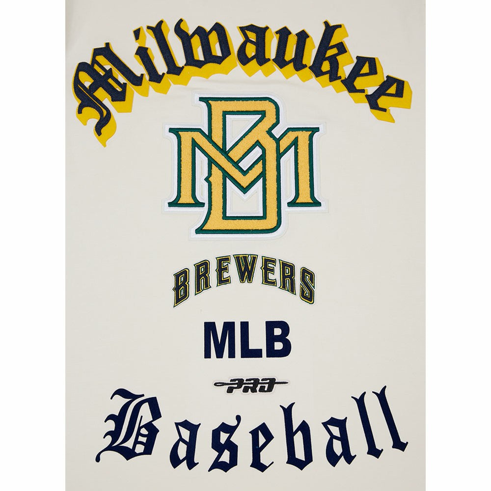 Milwaukee Brewers Pro Standard Cooperstown Collection Old English T-Shirt - Cream - MLB Discount
