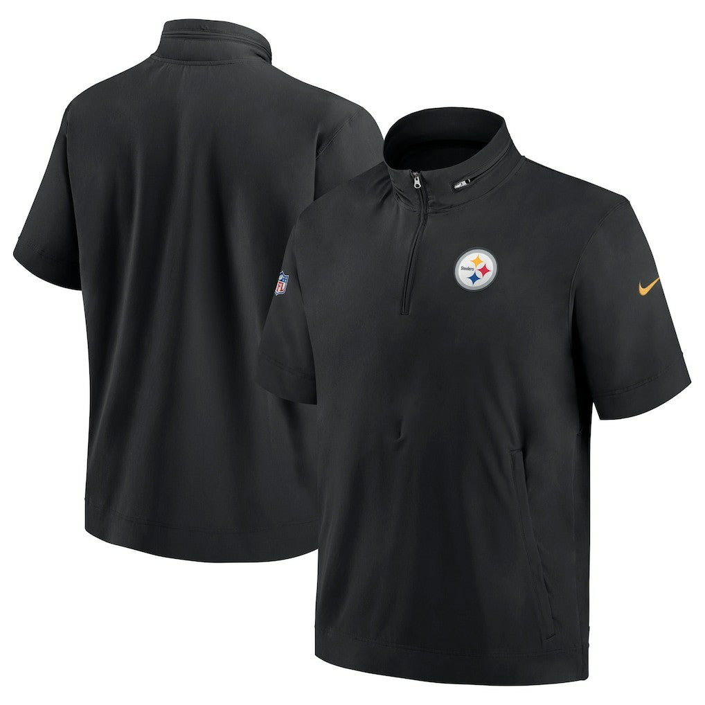 Nike Pittsburgh Steelers Sideline Coach Short Sleeve Hoodie Quarter-Zip Jacket - Black
