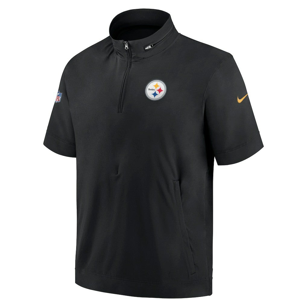 Nike Pittsburgh Steelers Sideline Coach Short Sleeve Hoodie Quarter-Zip Jacket - Black