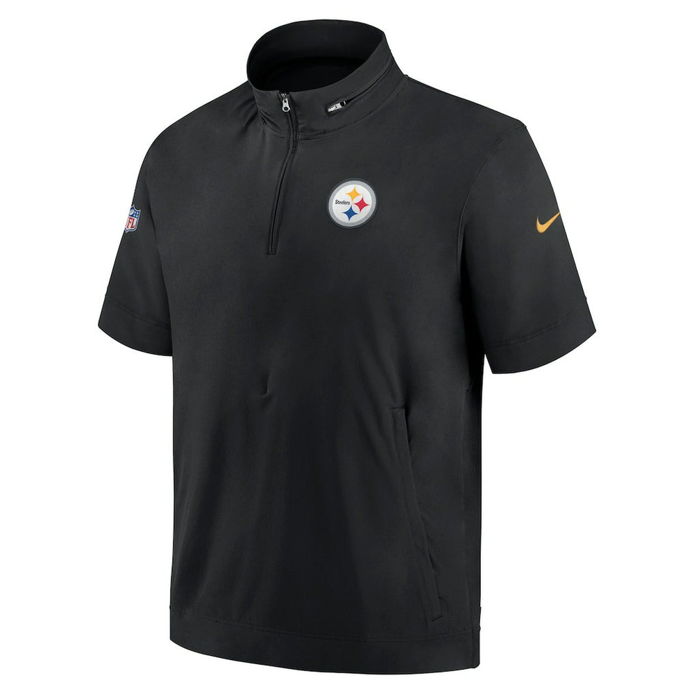 Nike Pittsburgh Steelers Sideline Coach Short Sleeve Hoodie Quarter-Zip Jacket - Black