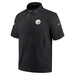 Nike Pittsburgh Steelers Sideline Coach Short Sleeve Hoodie Quarter-Zip Jacket - Black