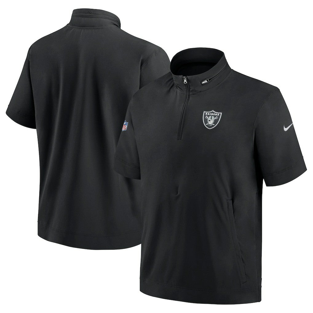 Nike Las Vegas Raiders Sideline Coach Short Sleeve Hoodie Quarter-Zip Jacket - Black