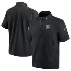 Nike Las Vegas Raiders Sideline Coach Short Sleeve Hoodie Quarter-Zip Jacket - Black