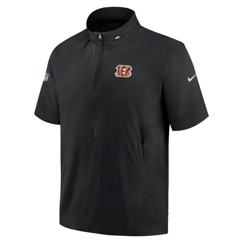 Nike Cincinnati Bengals Sideline Coach Short Sleeve Hoodie Quarter-Zip Jacket - Black