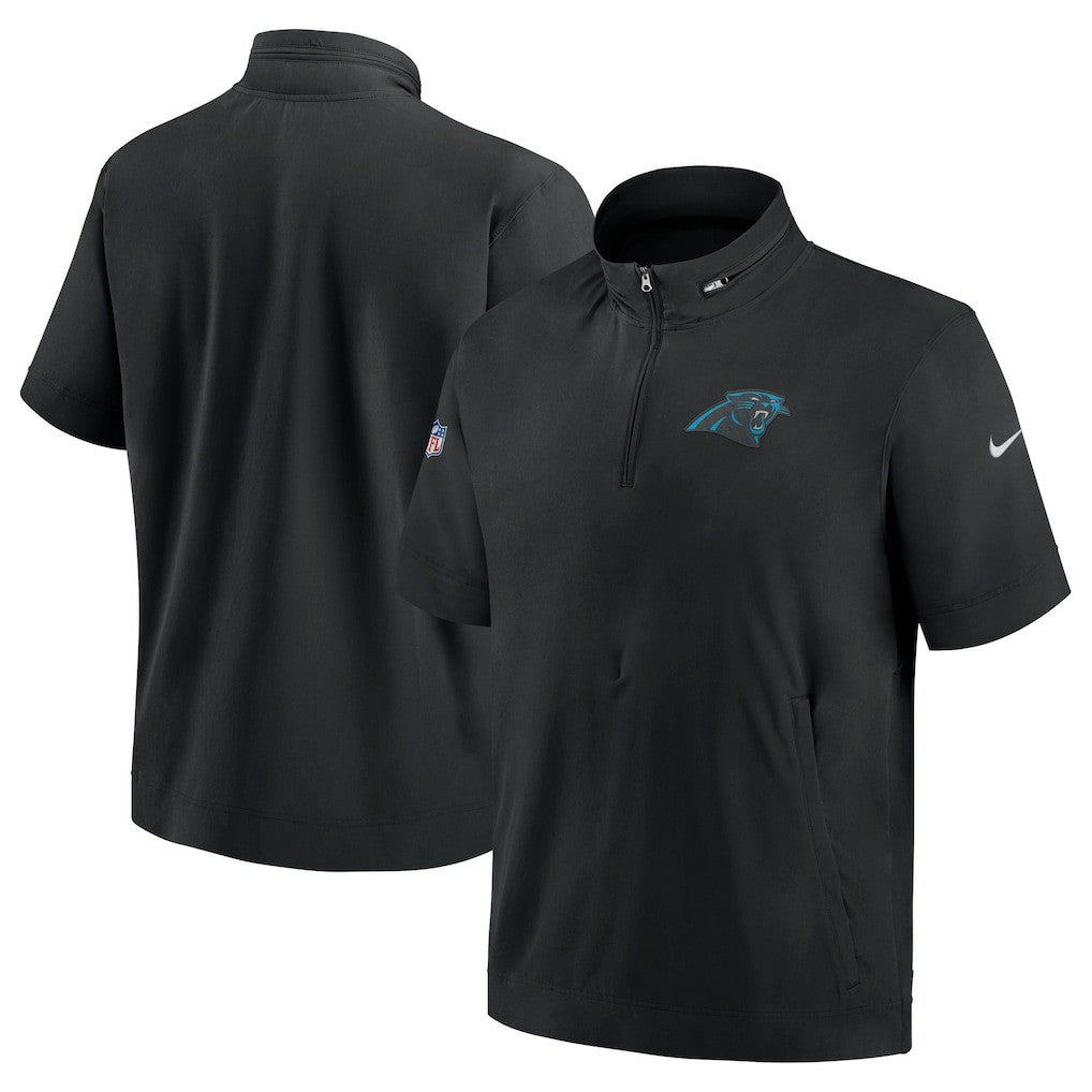 Nike Carolina Panthers Sideline Coach Short Sleeve Hoodie Quarter-Zip Jacket - Black