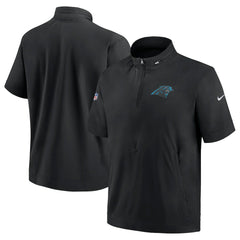Nike Carolina Panthers Sideline Coach Short Sleeve Hoodie Quarter-Zip Jacket - Black