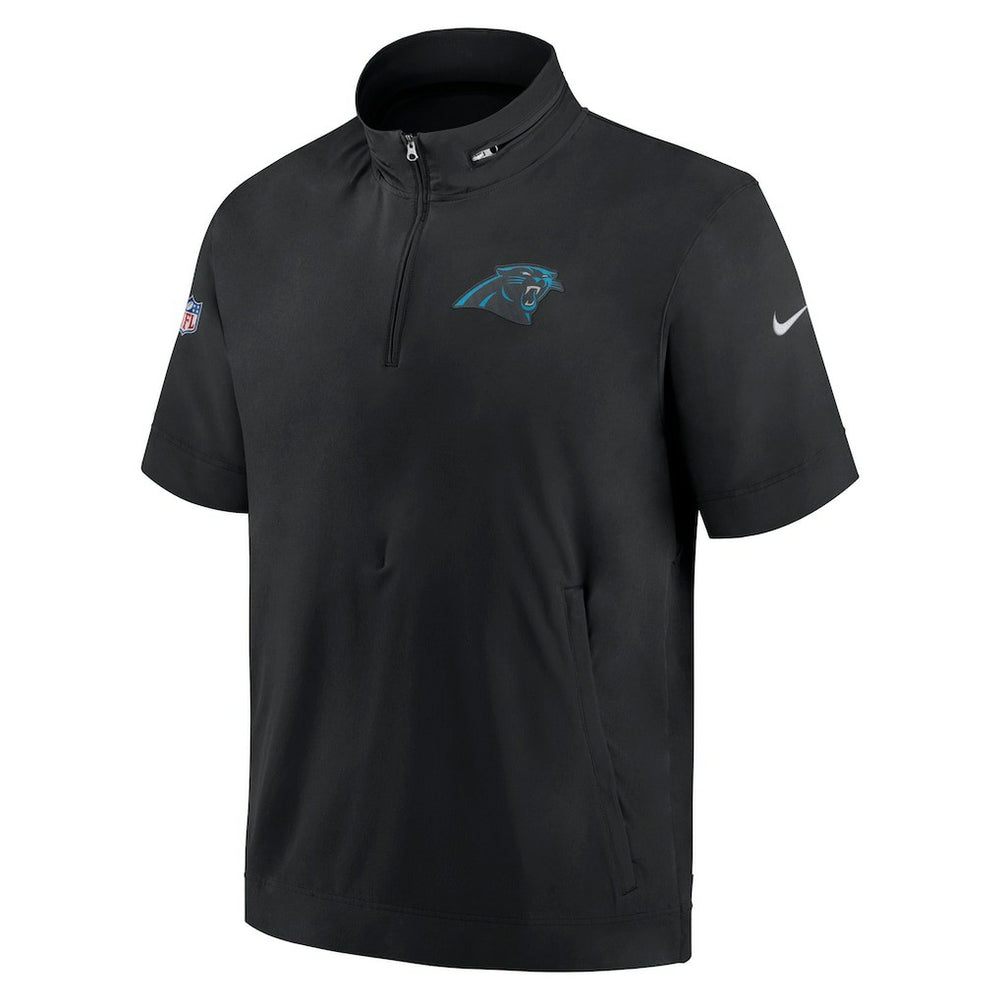Nike Carolina Panthers Sideline Coach Short Sleeve Hoodie Quarter-Zip Jacket - Black
