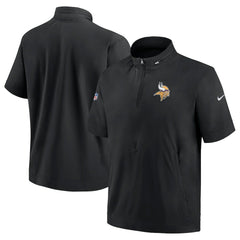 Nike Minnesota Vikings Sideline Coach Short Sleeve Hoodie Quarter-Zip Jacket - Black