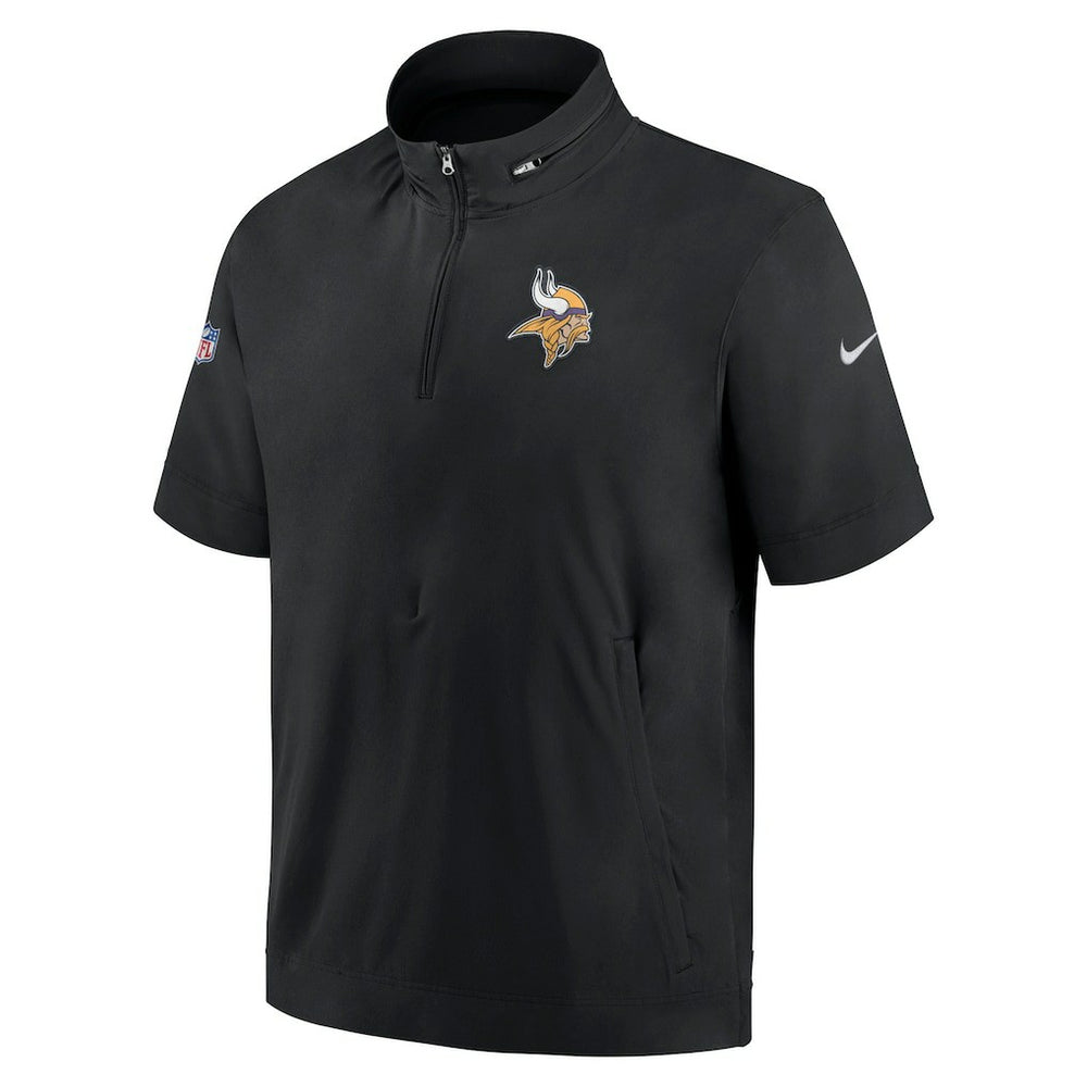Nike Minnesota Vikings Sideline Coach Short Sleeve Hoodie Quarter-Zip Jacket - Black