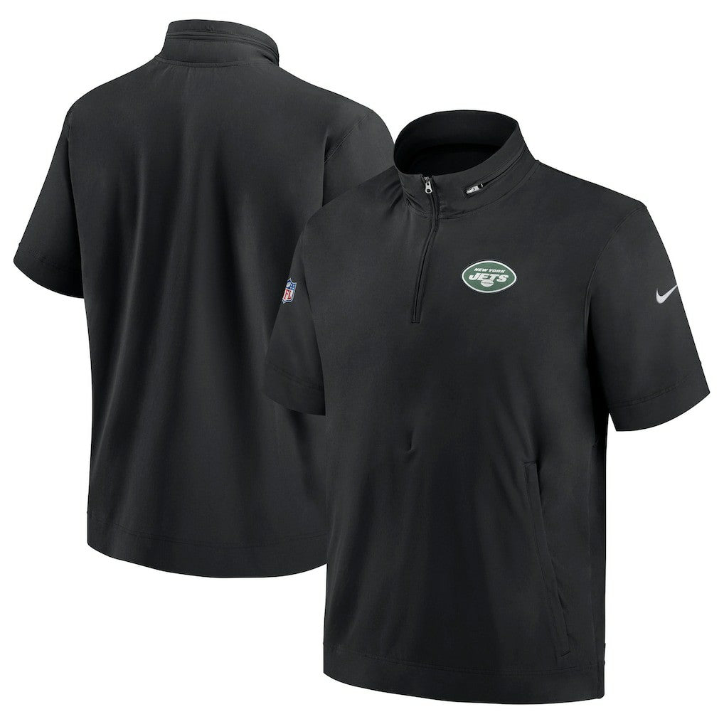 Nike New York Jets Sideline Coach Short Sleeve Hoodie Quarter-Zip Jacket - Black