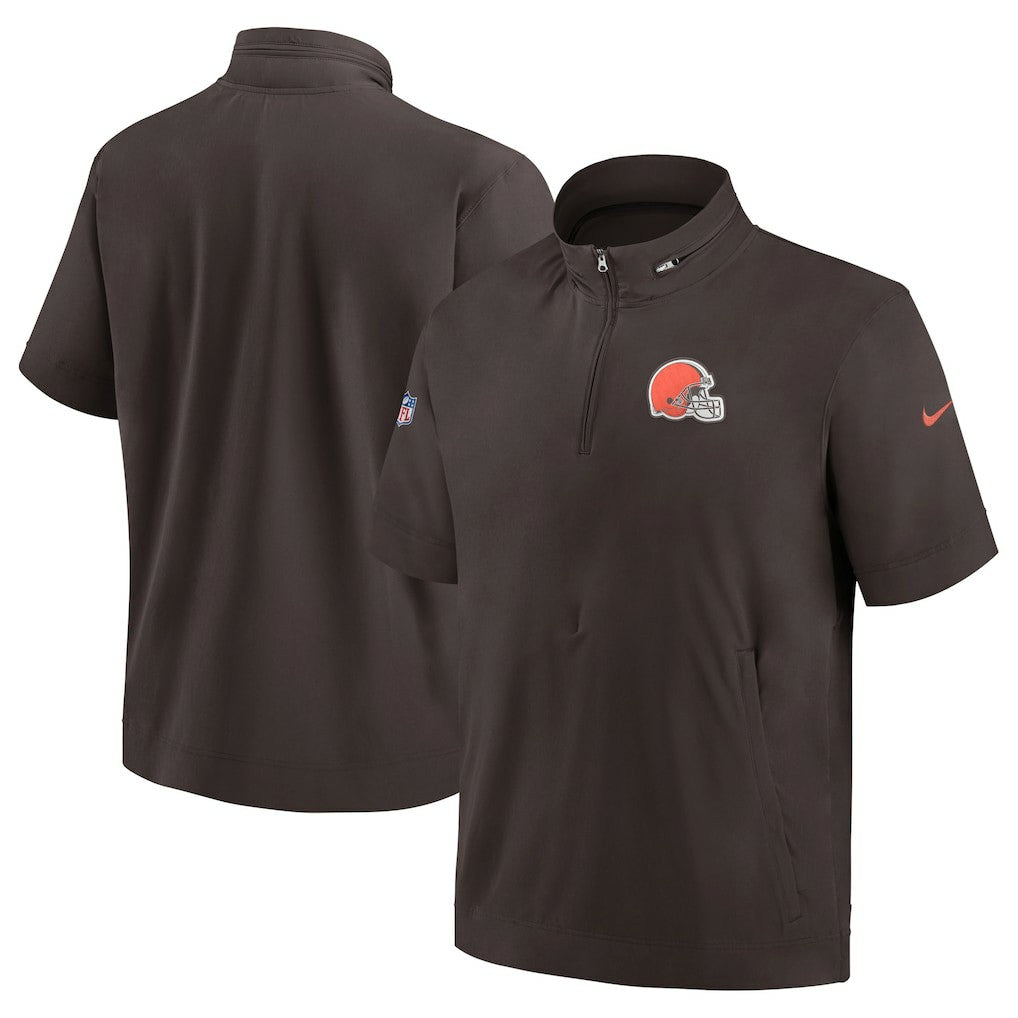 Nike Cleveland Browns Sideline Coach Short Sleeve Hoodie Quarter-Zip Jacket - Brown