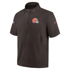 Nike Cleveland Browns Sideline Coach Short Sleeve Hoodie Quarter-Zip Jacket - Brown