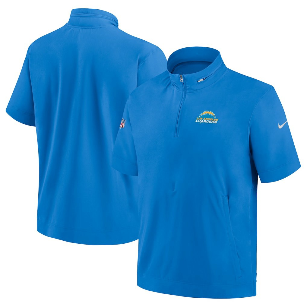 Nike Los Angeles Chargers Sideline Coach Short Sleeve Hoodie Quarter-Zip Jacket - Powder Blue