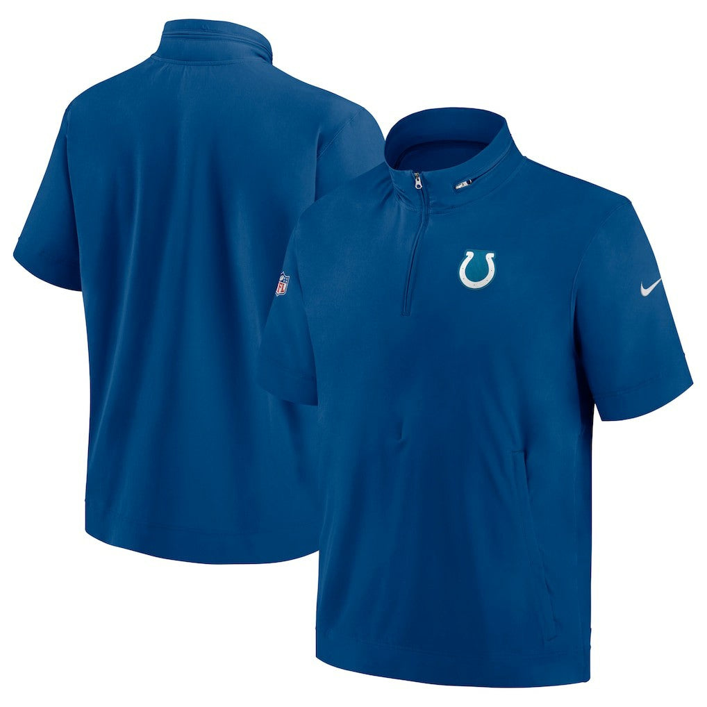 Nike Indianapolis Colts Sideline Coach Short Sleeve Hoodie Quarter-Zip Jacket - Royal