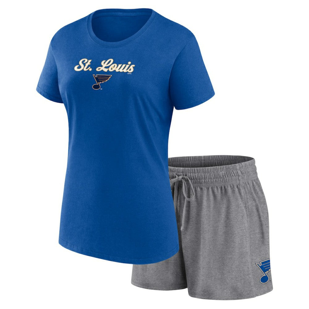 St. Louis Blues Fanatics Women's Script T-Shirt & Shorts Set - Blue/Gray - NHL 5025679