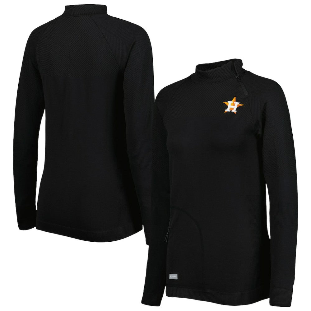 Houston Astros Levelwear Women's Verse Asymmetrical Raglan Tri-Blend Quarter-Zip Jacket - Black - MLB on Sale