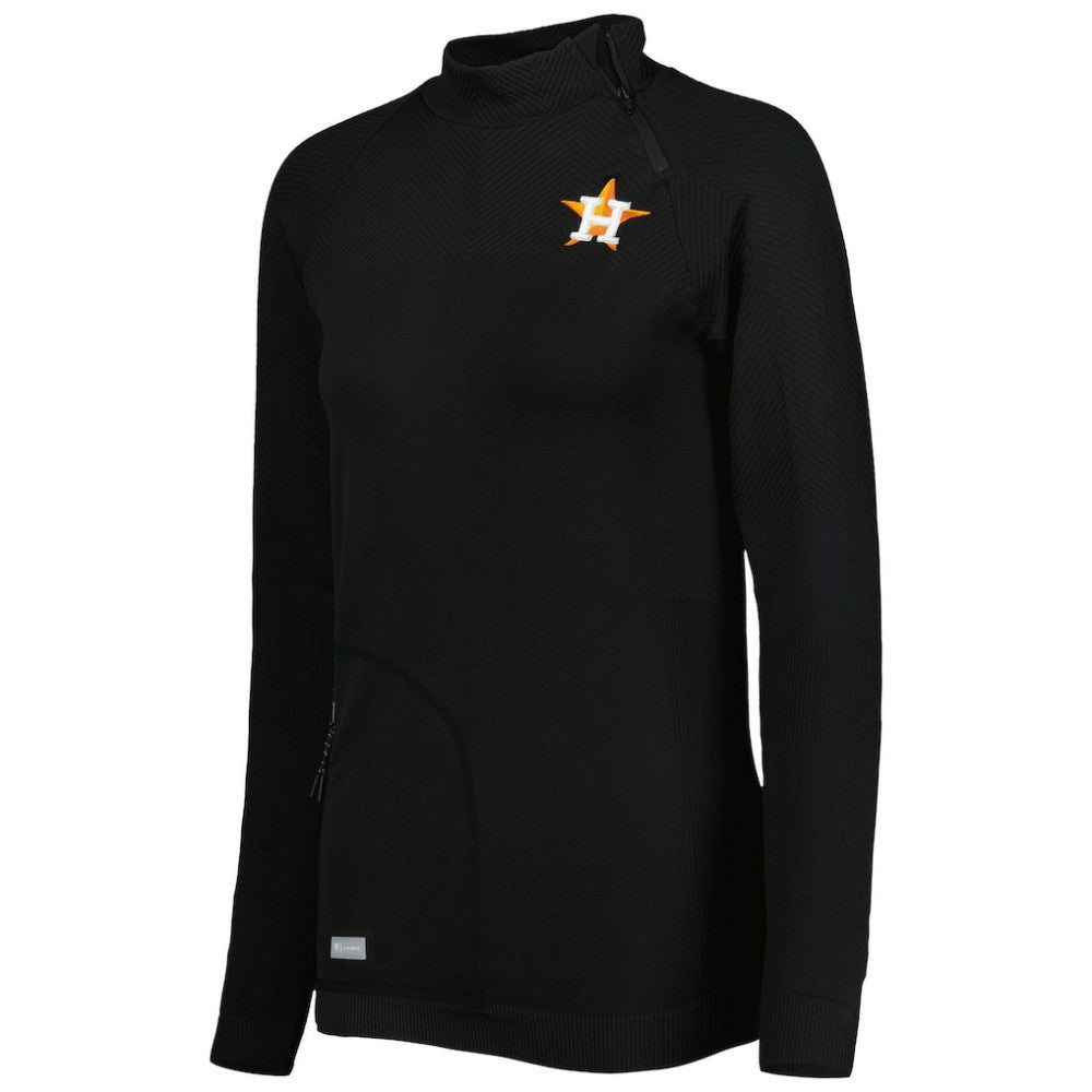 Houston Astros Levelwear Women's Verse Asymmetrical Raglan Tri-Blend Quarter-Zip Jacket - Black - MLB on Sale