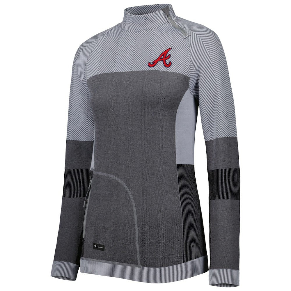 Atlanta Braves Levelwear Women's Verse Asymmetrical Raglan Tri-Blend Quarter-Zip Jacket - Charcoal - MLB Discount