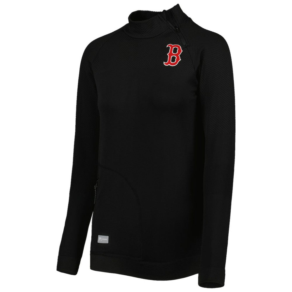 Boston Red Sox Levelwear Women's Verse Asymmetrical Raglan Tri-Blend Quarter-Zip Jacket - Black - MLB Lifestyle