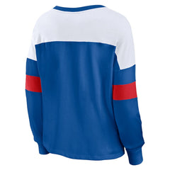 Chicago Cubs Fanatics Women's Even Match Lace-Up Long Sleeve V-Neck T-Shirt - Royal/White - Fanatics Lifestyle