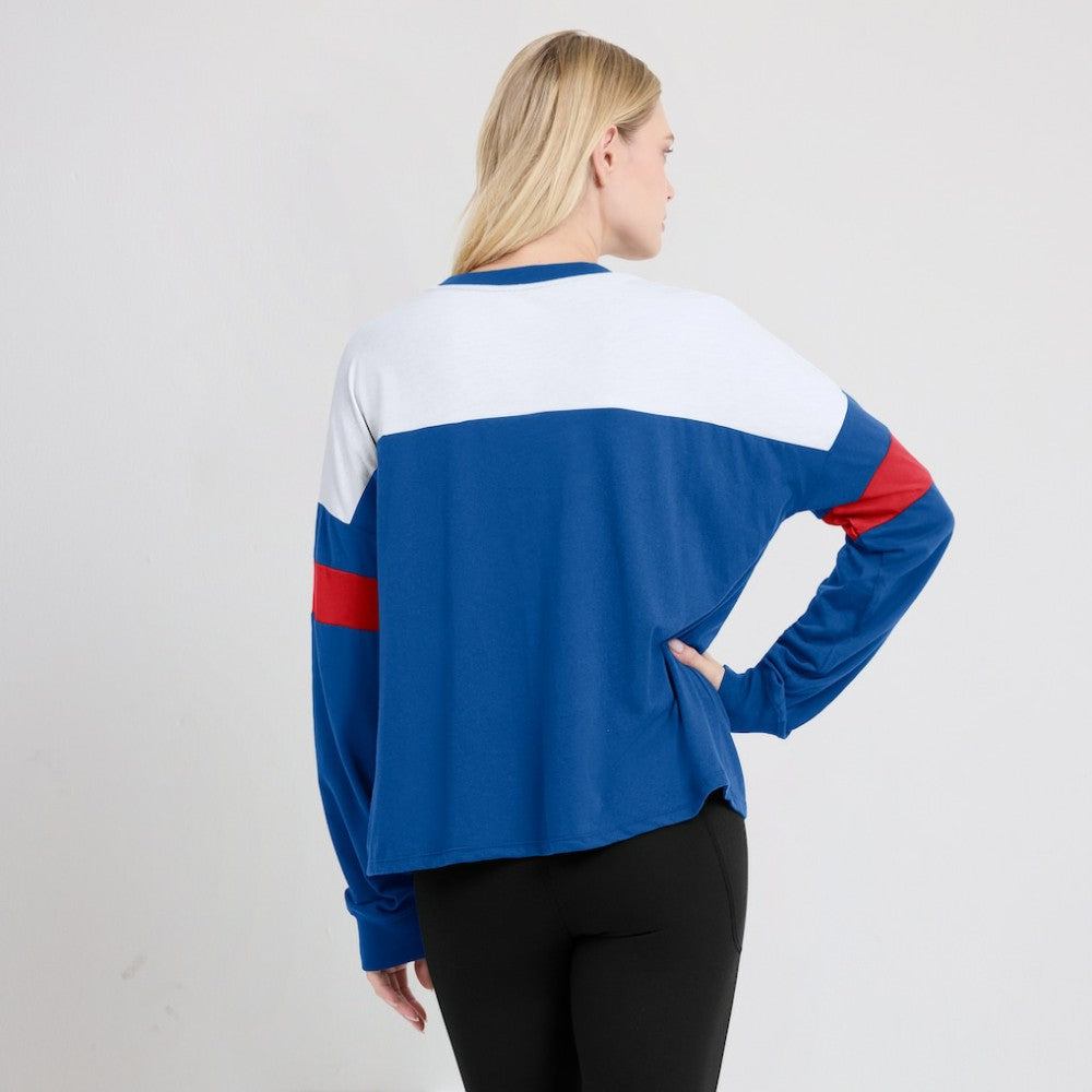 Chicago Cubs Fanatics Women's Even Match Lace-Up Long Sleeve V-Neck T-Shirt - Royal/White - Fanatics Lifestyle