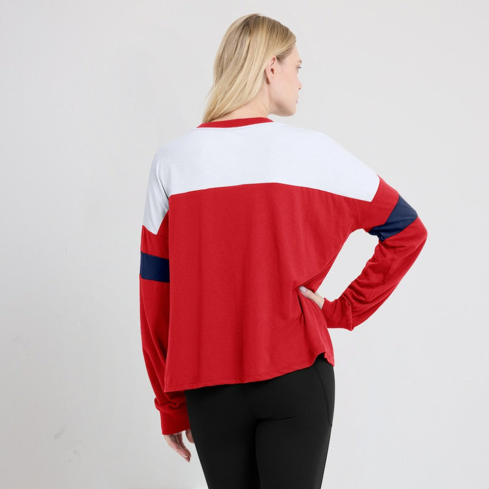 St. Louis Cardinals Fanatics Women's Even Match Lace-Up Long Sleeve V-Neck T-Shirt - Red/White - Fanatics Lifestyle