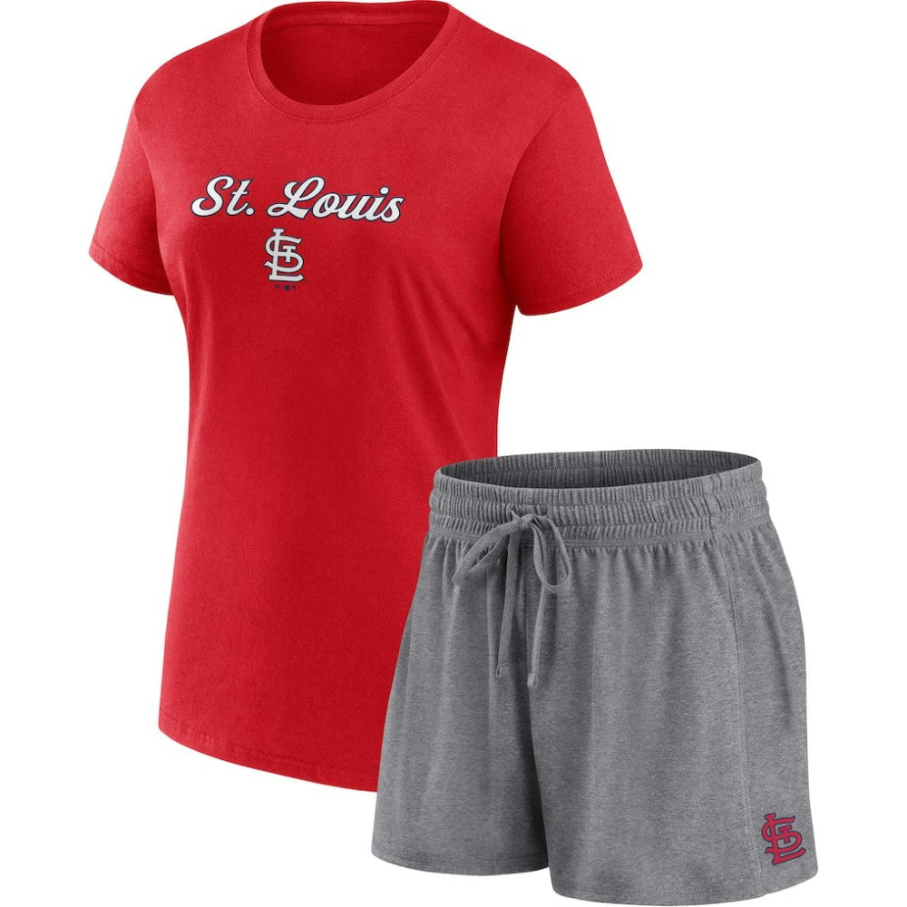 St. Louis Cardinals Fanatics Women's Script T-Shirt & Shorts Combo Set - Red/Gray - Fanatics Lifestyle