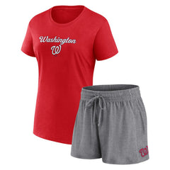 Washington Nationals Fanatics Women's Script T-Shirt & Shorts Combo Set - Red/Gray - Fanatics Discount